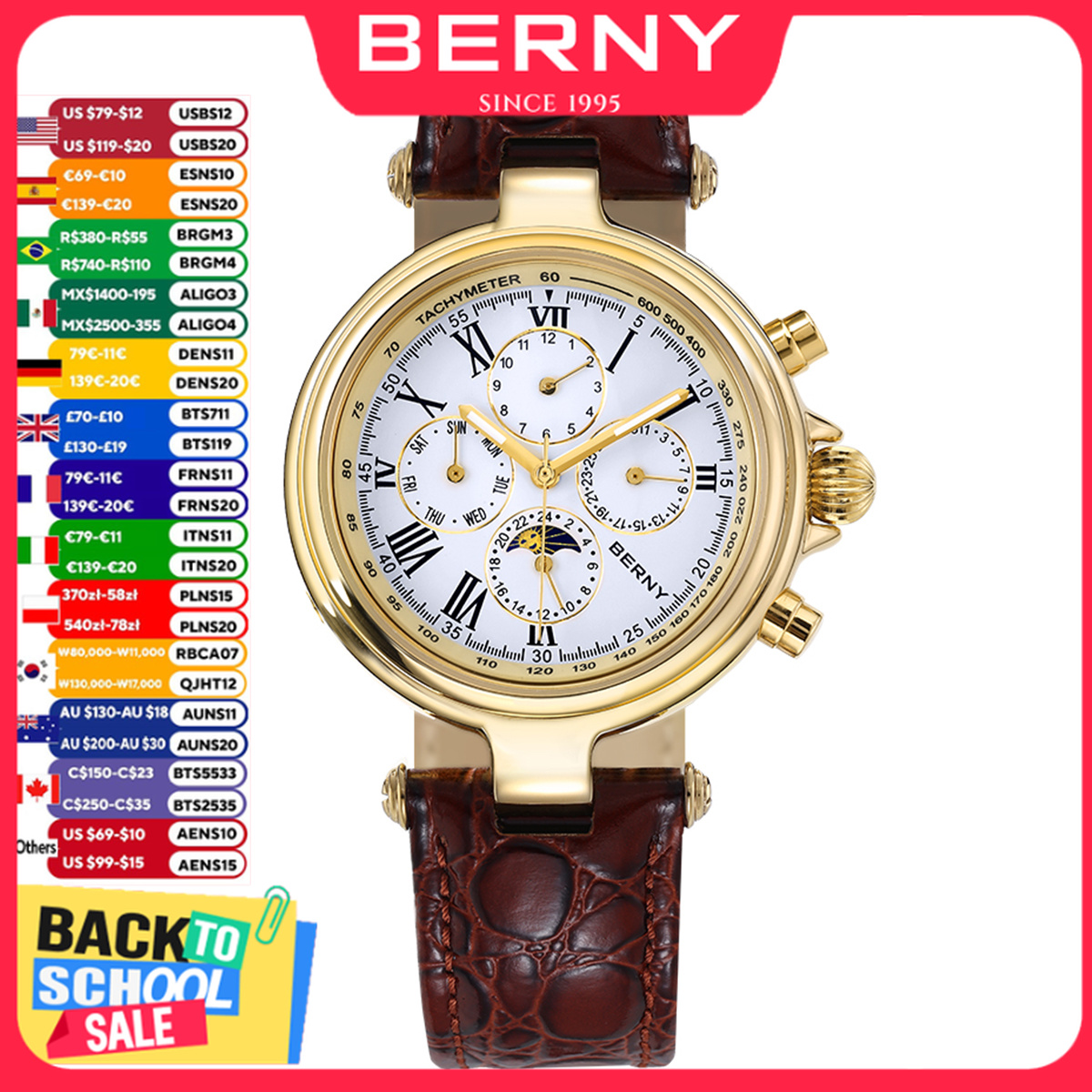Seiko Watch Prospex - BERNY 레트로 오토매틱 남성용 시계 Sun&Moon