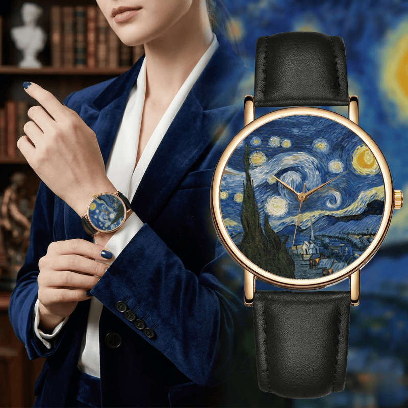 반 고흐 그림 다이얼 시계 여성용 남성용 메탈 케이스  - Leather Watch Band Men 리뷰 및 가격